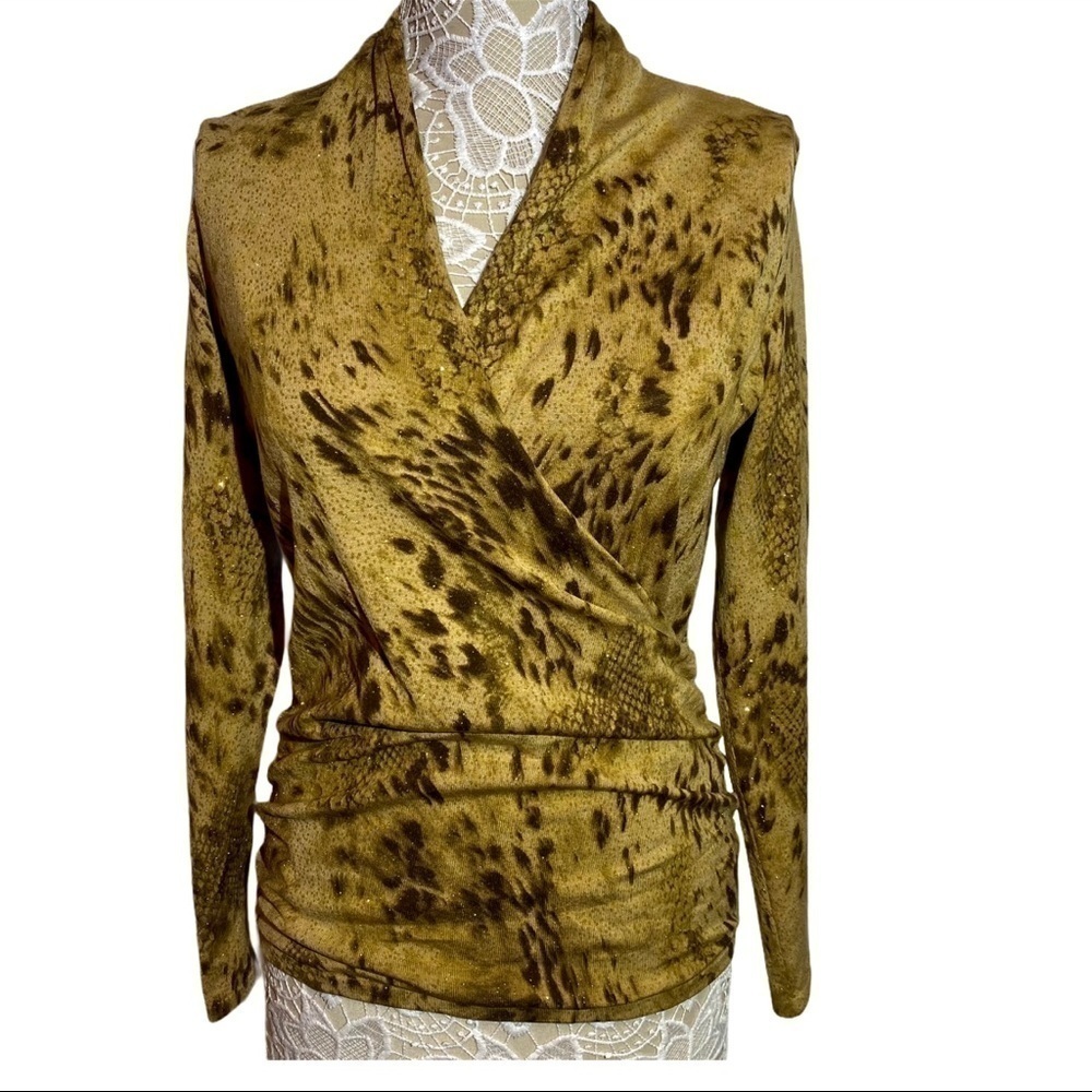 Belford snake metallic pattern V-neck top silk